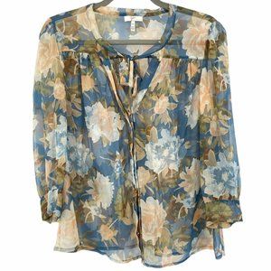 Joie Floral Print Bow Tie Front Button Long Sleeve 💯% silk